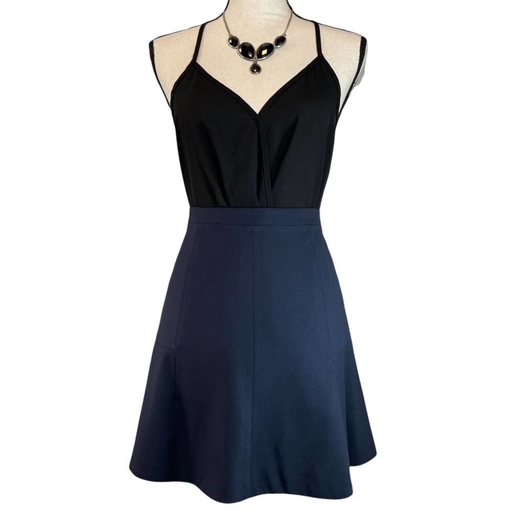 J. Crew Navy A-Line Mini Skirt with Black Top Styling